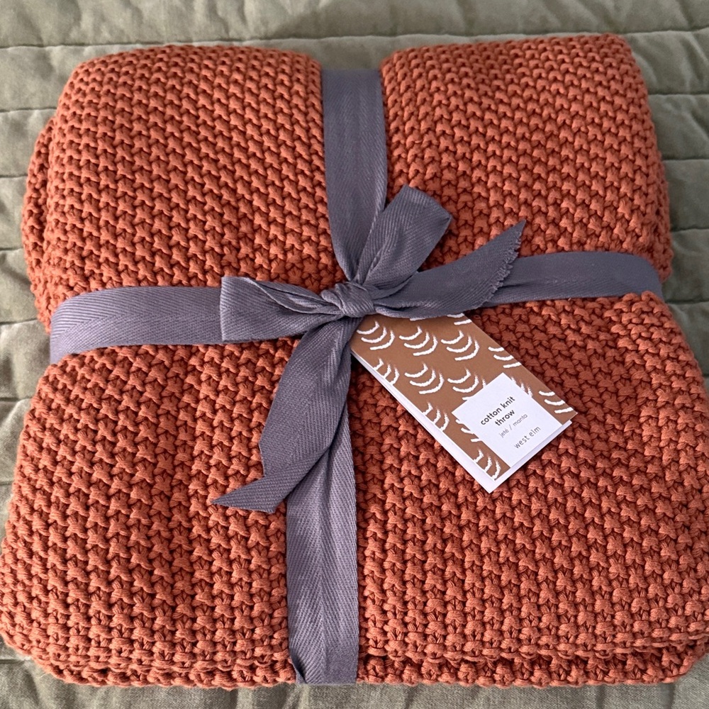 West Elm Textured Knit Throw in Warm Orange
